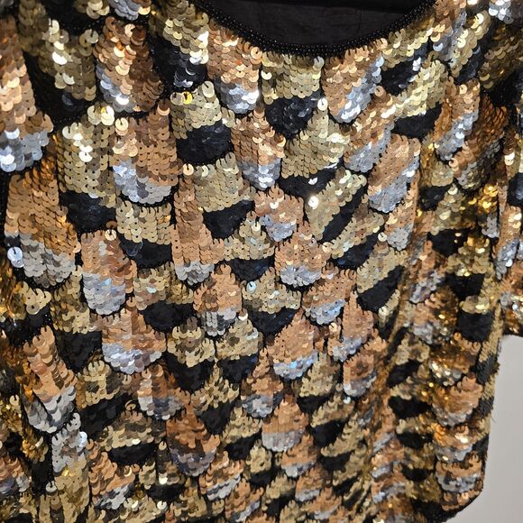 True Vintage Sequined Mermaid Fish Scale Scalloped Blouse Cocktail 100% Silk - Picture 4 of 11